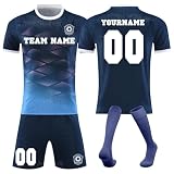 Generisch Fussball Trikot mit eigenem Namen Nummer und Logo Kinder/Erwachsene, Fussball Trikots Shorts und Socken Anzug, Personalisierte Fußball Trikot für Jungen/H