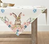 Artoid Mode Hase Blume Ostern Waschbare Tischwäsche, Saisonaler Frühling Küche Tisch Dekoration Drinnen Urlaub Party Dekor 85x85