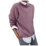 Graceyo Pullover Damen 2 in 1 Optik Langarmshirt Elegante Loose Freizeit Winterpullover Sweatshirt Casual Rundhals Langarm Longshirt Tunika Top Shirt Lang Pulli Winterpulli Sweater Lässige L