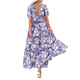 Boho-Sommerkleider für Damen, Übergröße, Sommerkleider für Damen, Maxi, Übergröße, Boho-Sommerkleider, Rüschensaum, fließende Boho-Kleider, Strandkleider, Lila #5, L