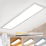 Dimmbar LED Panel Deckenleuchte 120x30 cm mit Fernbedienung, 40W Super Deckenpanel Lampe mit Direkt Stark Leuchtkraft Licht, Warm Natur Kalt Weiß Deckenlampe für Büro Garage Wohnzimmer Werk