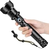 Wiederaufladbare Taschenlampe, Taschenlampen LED, superhell, hell XHP90.2 & 500000 hohe Lumen, leistungsstark mit IPX7 wasserdicht, 5 Beleuchtungsmodi, zoombar, wiederaufladbar für Camping