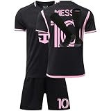 Trikot Kinder Erwachsene Nr.10 Fussball Trikot Set, 24/25 schwarz, Rosa, Blau Fußball Trikot Trainingsanzug Shirts Shorts und Socks, Football Kit for Jungen M