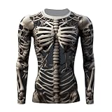 Mymyguoe Langarmshirts für Herren Totenköpfen Freizeitshirt Herbst Winter Henley Warmes Shirt Rundhals Slim Fit Sweatshirt Bequeme Hauskleidung Pyj