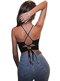 GORGLITTER Damen Bauchfreies Top Crop Trägertop Spaghettiträger Camisole mit Criss-Cross Schwarz S