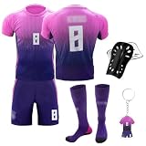 Kogmaworn Fußballtrikot für Kinder, Nr.8 Fußball Trikot Sets für Kinder, Herren Jungen Fussball Jersey Football Trikots Set mit Knieschützer und Schlüsselanhänger, Fußball Trikot S