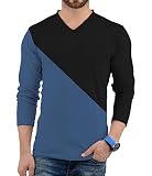 Decrum Langarm-Shirt mit V-Ausschnitt für Herren – lässig, modisch, weich, bequem, Herren-T-Shirt mit langen Ärmeln, Zweifarbige lange Ärmel für Herren, DNM-Blau,