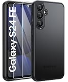 FLLAO Matt Handyhülle für Samsung Galaxy S24 FE Hülle und 2 Schutzfolie, mit Kameraschutz [Militärnorm Schutz] urchscheinende PC Rückseite TPU Bumper Hülle für Samsung Galaxy S24 FE 5G- Schw