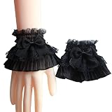 GMBYLBY Falsche Ärmel mit Rüschen, Spitze, abnehmbare Manschetten, Pullover, Handgelenk, Hornmanschette, Netz-Spitzenhandschuhe für Hochzeit, Schwarz , M