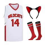 Herren Wildcats Troy Bolton #14 Chad Danforth #8 High School Musical Basketball Jersey genähtes Kostüm, Rot/Weiß, XS-XXL, #14 Weiß, XL