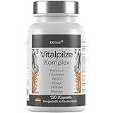 EXVital Vitalpilze Komplex- Hericium, Cordyceps, Reishi, Chaga, Shiitake & Maitake- 1480mg Pilzextrakt pro Tag, 120 vegane Kapseln,hochdosierter Pilzkomplex, laborgeprü