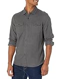 Amazon Essentials Herren Schmal geschnittenes Flanellhemd mit Langen Ärmeln und 2 Taschen, Dunkelgrau Meliert, L