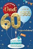 ICG Geburtstagskarte zum 60. Geburtstag des Vaters 2025 – Happy Birthday Year You Were Born in 1965 Luftballons und Kuchen-Design und speziellen Oberflächen – Geburtstagskarten für M