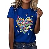 T-Shirts Damen Sommer T-Shirt Weiß Kurzarm Elegant Top Baumwolle Casual Shirt Print Shirt Top Curvy T-Shirts Sommer Tee Shirt mit Rundhals Sportbluse Tops Plus Size, 03#blau, XXXL
