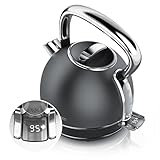 Arendo - Wasserkocher Edelstahl mit Temperatureinstellung - LED Anzeige mit Touch Panel - Wasserkessel Retro Vintage – 1,7 Liter – Warmhaltefunktion – Zwischenmessung – austauschbarer Kalk