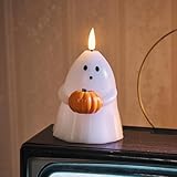 Lights4fun TruGlow® LED Gespenster Kerze mit Fernbedienung und Timer batteriebetrieb Herbst Deko Orange Kürbis Halloween Deko Gigi das Gespenst 10