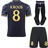 PraiseLight R. Madrid Toni Kroos #8 Auswärts Kinder Trikot 2023/2024 Fußball Shorts Socken Set Jugendgrößen (Auswärts,30)