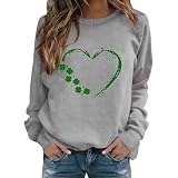 Langer Pullover für Damen, Rundhalsausschnitt, lässiger Blumendruck, langärmeliges Oberteil, Sweatshirt, Hunde-Sweatshirt für Mütter, grau, XXL