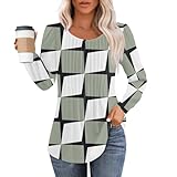 LUNULE Damen Sale Angebote, Tshirt Damen Oversize Hoodie Damen Bedruckte Rundhals Langarm T Shirts Mit Falten Herbst Winter Basic Tee Shirt Oberteile Pulli Damen Langarmshirts Für Damen(Green,XXL)