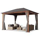 TOOLPORT Gartenpavillon 3x4 m Holzoptik, Stahldach Hardtop 4 Seitenteile in g