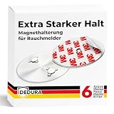 Rauchmelder Magnethalter 6er Set mit extra starken Klebepads - ohne Bohren und Schrauben - Magnethalterung geeignet für alle gängigen Rauchmelder und Feuermelder - Selbstklebende Befestigung
