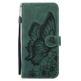Miagon Hülle für Samsung Galaxy S20 Ultra,Schutzhülle PU Flip Leder Brieftasche Handytasche mit Retro Schmetterling Entwurf Kartenfächer Klapp Handyhülle,Grü