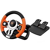 KROM K-Driver – Gaming-Lenkrad mit Pedalen und Vibration, kompatibel mit PC, PS3, PS4 und Xbox One, mit Schalthebel, Schaltwippen und 12 Tasten, USB-Anschluss für Rennsp
