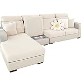 SHANNA Sofa Überzug Stretch, Couch Sofabezug 1 2 3 Sitzer L Form Ecksofa, Sofa Cover Sitzkissenbezug Sofaüberwürfe rutschfest Möbelschutz mit Elastischem Boden, Weben Weiß 3 S