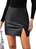 HAWILAND Lederrock Damen Mit Schlitz Eleganter Kurzer Bleistiftrock Büro Business Bodycon PU Minirock Herbst Winter Schwarz XL