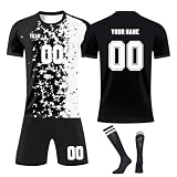 Generisch Personalisiertes Trikot Set Kinder Erwachsene Trikot mit Eigenem Namen & Nummer & Logo Personalisierte Deutschland Fußballtrikot Trikot Shorts und Socken Set B Black, 2 J