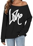Gosunny One Shoulder Oberteil Damen Sweatshirt Lange Ärmel Oversize Shirt Loose Pullover (schwarz, S)