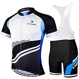 X-TIGER Herren Fahrradtrikot kurzärmliges Set mit 5D-Gel-gepolsterten Shorts Fahrradbekleidung Set für Mountainbik