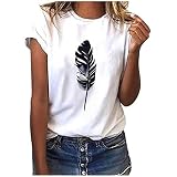 Tshirt Damen Lässige Elektrokardiogramm Druck Oberteile Herzschlagkurve Pullover T-shirt Einfarbiges Basic Shirt Rundhals Kurzarm Sommer Tops Lockere All-Match Tunika Bluse Laufshirt Sp