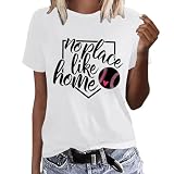 T-Shirt Bedrucken Damen-T-Shirt mit Rundhalsausschnitt, kurzärmelig, Baseball-Fußball-Aufdruck Leggings Totenkopf Damen Rundhals Kurzarm Damen Baumw