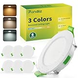 Fondiiz 6er LED Einbaustrahler 230V, 3.5W 340LM LED Spots 55mm - 68mm Lochmaß, Deckenspots 3000K Warmweiß 4500K Neutralweiß 6000K Kaltweiß, IP44 Einbauspots Ultra Flach für Badezimmer Kü