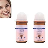 Bio-Rizinusöl Roll On mit Rosenquarz-Rollkugel, kaltgepresstes Bio-Rizinusöl Roll-On für Haarwachstum, Wimpern, Gesicht & Körper, natürliches Roll On Rizinusöl Bio-Serum 50mL (2 pcs)