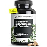 natural elements Mariendistel Artischocke Löwenzahn Komplex - 120 Kapseln - Hochdosiert mit 80% Silymarin - Ohne Magnesiumstearat, vegan und produziert in D