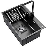 TYYCKJ Küche Küche 304 Edelstahl rund Mini kleine Unterbau-Einbauküche (Farbe: Schwarz, Größe: 60 * 45 * 22 cm)
