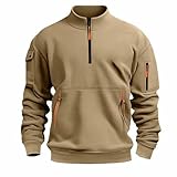 Sweatshirt Herren Ohne Kapuze Outdoorshirt Mit 1/4 Reißverschluss Langarmshirt Lockere Passform Pullover Stehkragen Oberteil Rundhals Arbeitspullover Modische Übergangspullover Mit Multi T