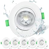 Mizlay 6er IP44 Einbaustrahler LED 230V 68mm 30° Schwenkbar, Aussenbereich LED Deckenspots 5W, Außen Decken Led Spots Badezimmer, Kaltweiß 6000K Einbauspot, Flach Rund Weiß Deckeneinb