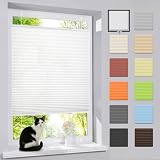 bobodeco Plissee ohne Bohren Klemmfix Faltrollo Jalousie Weiß 35x100cm (BxH), Plisseerollo Sichtschutz und Sonnenschutz Blickdicht Easyfix lichtdurchlässig Rollo für Fenster & Tü