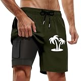 Caxndycing Badehose für Herren mit Meshfutter Kompression 2 in 1 Swimming Shorts Atmungsaktiv Wasserabweisend Badeshorts Männer Trainingsshorts Elastisch Verstellbar Mit Tunnelzug