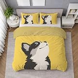 Generisch Tiermotiv Hund Gekritzel Bettwäsche 200 X 220 cm, Gelb Bettwäsche-Set aus Mikrofaser, Bettbezug mit Reißverschluss, weicher Haptik, atmungsaktiv und pflegeleicht für jeden Tag