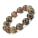 ZenBless Feng Shui Armband Tibetische Dzi Perlen Armband Schutz Rund Grau Amulett Armreif Anziehen Glück Reichtum, 23 cm, S