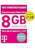 Telekom MagentaMobil Prepaid L SIM-Karte ohne Vertragsbindung, 5G inkl. I 15 GB & Allnet Flat (Min, SMS) in alle dt. Netze + EU-Roaming I Surfen mit 5G/ LTE Max & Hotspot Flat I 15 EUR Startguthab