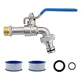 AIMEKE Premium 1/2 Zoll Wasserhahn Garten Messing Kugelhahn Aussen Frostsicher Auslaufhahn mit 1 Schlauchanschlüsse + 2 Trommeldichtband für Garten Waschmaschine Reg
