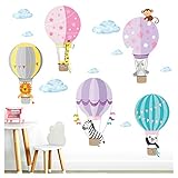 Little Deco Kinderzimmer Mädchen Aufkleber Zoo Tiere im Ballon I 102 x 72 cm (BxH) I Zebra Wandtattoo Heißluftballon Tiere Deko Sticker DL207-32