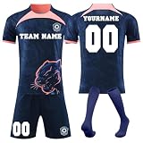 Generisch Fussball Trikots Shorts und Socken Anzug, Fussball Trikot mit eigenem Namen Nummer und Logo Kinder/Erwachsene, Personalisierte Fußball Trikot für Jungen/H