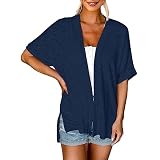 HOOUDO Sonderangebote Schnäppchen Damen 2023 Sommer leichte Strickjacke Kurzarm vorne offen lässig lose Cover-Ups Tops Bluse Shirt Damen Oberteile Damen Oversize Top Damen Sale Angebote Bestellung