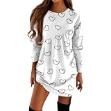Vintage Sweatkleid Damen Kurz Blumen Herbstkleid Damen Langarm Mode Winterkleid Damen Rundhals Schöne Kleid Herbst Damen Leicht Kleid Damen Elegant Casaul Tshirt Kleid Damen Locker Schöß